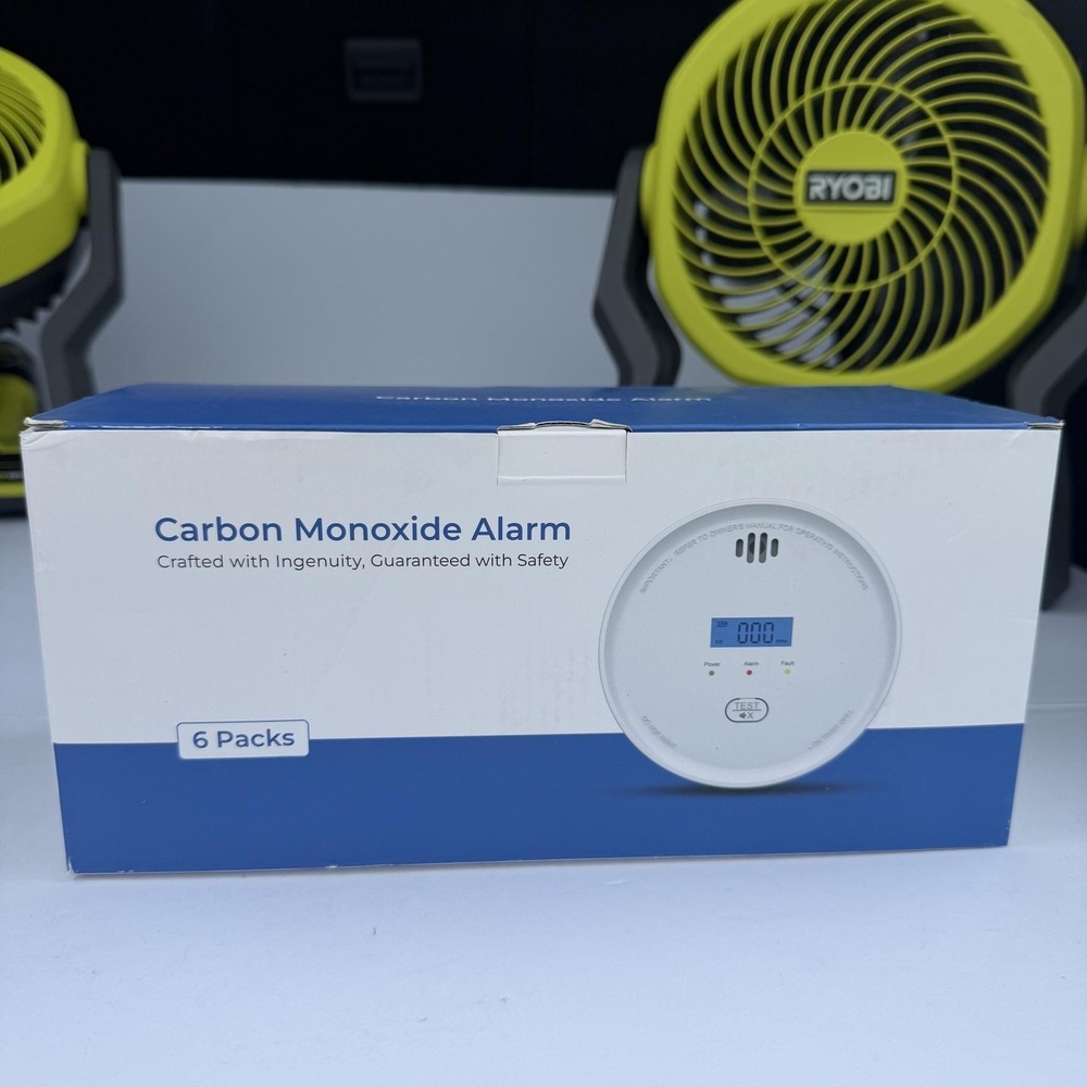 Battery Powered Smoke & CO Alarm 6 Pack White LCD Display Electrochemical Sensor